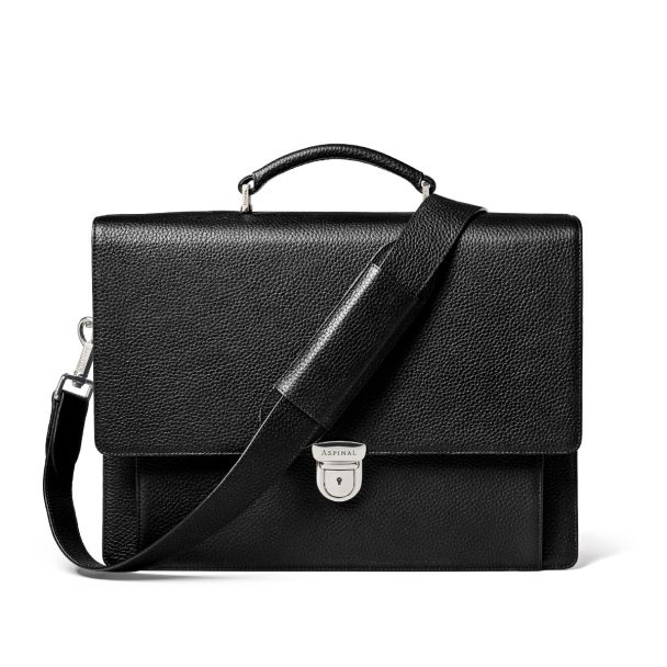 Aspinal of London City Leather Briefcase in black pebble